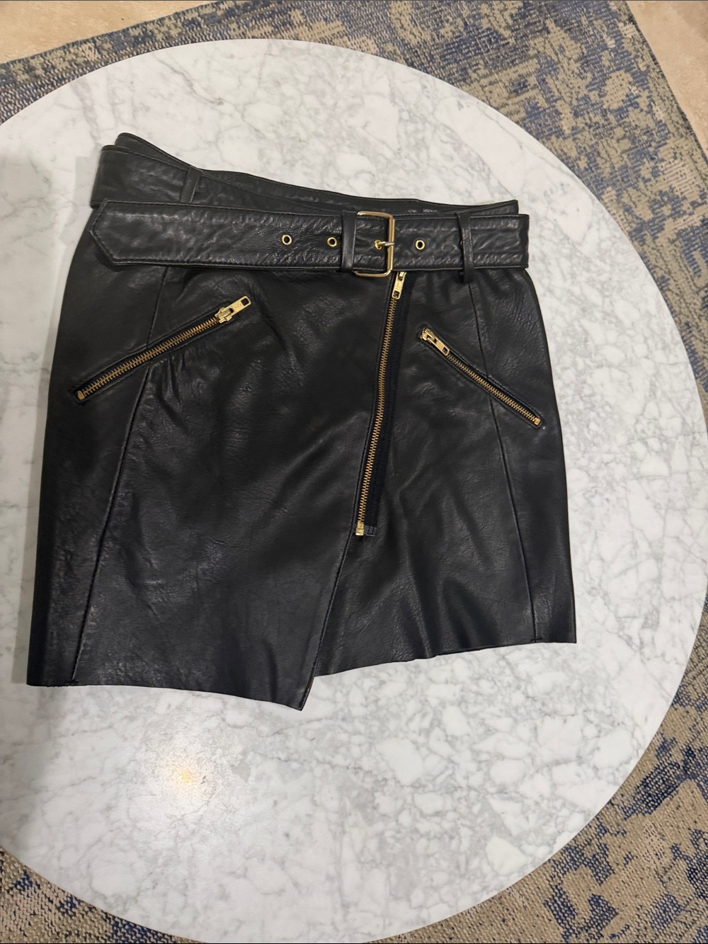 The Kooples Black Lambskin Mini Skirt NWOT